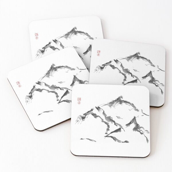 Item preview, Sumi-e inspired mountain scene designed and sold by Red Sakura Studio.