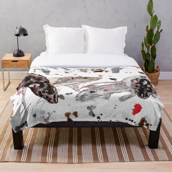 Watercolour Rats Throw Blanket