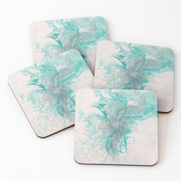 Item preview, Abstract flower acrylic painting white green silver designed and sold by Onyria Art.