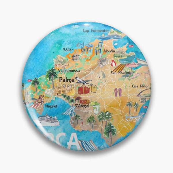 Item preview, Mallorca Spain Illustrated Map with Landmarks and Highlights  designed and sold by artshop77.