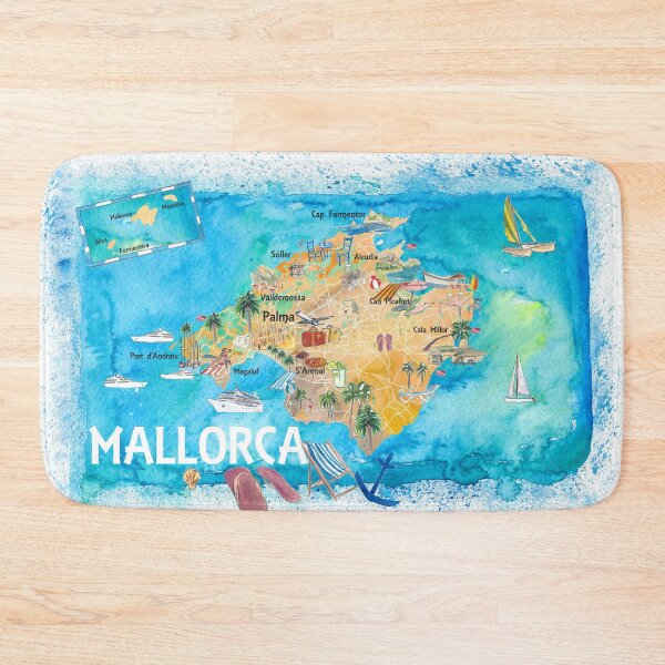 Item preview, Mallorca Spain Illustrated Map with Landmarks and Highlights  designed and sold by artshop77.