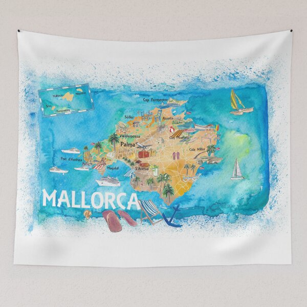 Item preview, Mallorca Spain Illustrated Map with Landmarks and Highlights  designed and sold by artshop77.