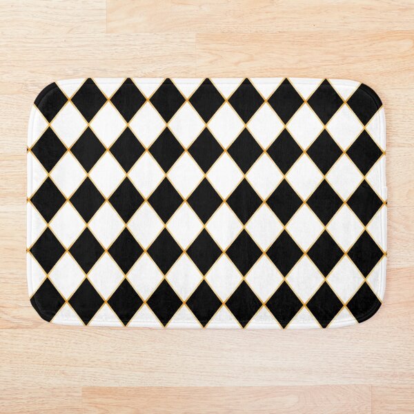 Abstract Chess Board Seamless Pattern with Gold Frame Bath Mat