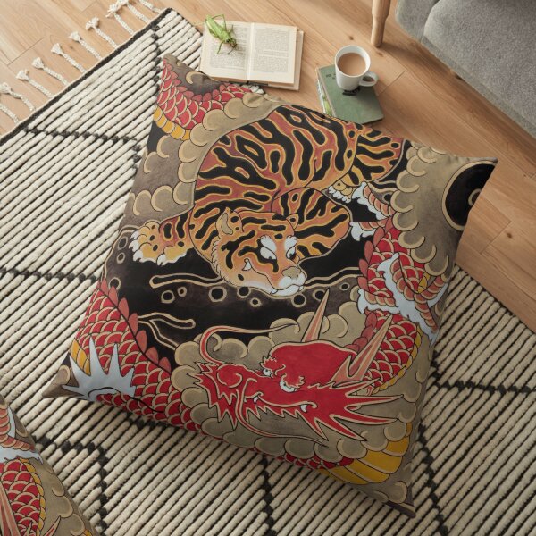 Irezumi tigre et dragon japonais traditionnel Coussin de sol