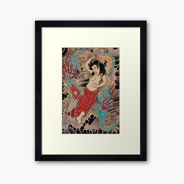 Traditional Japanese Irezumi Tamatori Hime Framed Art Print