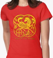 Chinese Year of The Horse Papercut Design Women's Fitted T-Shirt