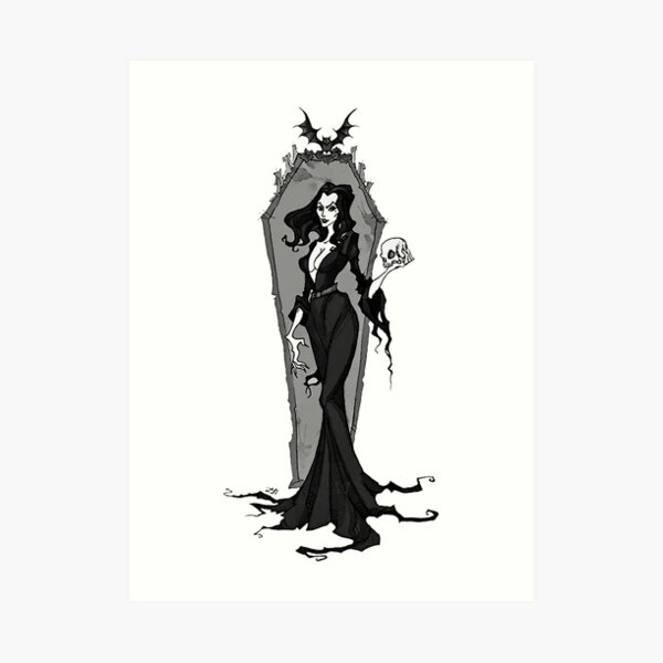 Morticia Addams Black And White Art Print