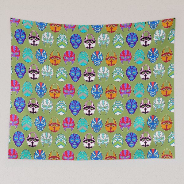 Item preview, luchador masks on green designed and sold by Salt & Keep.