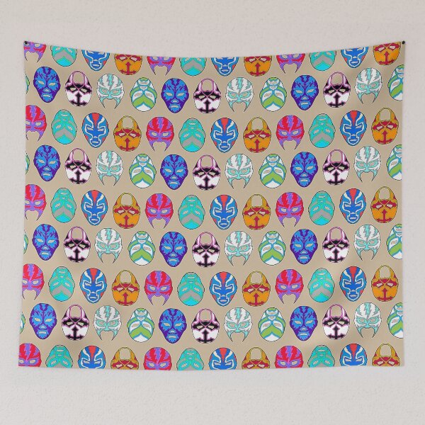 Item preview, luchador masks on khaki designed and sold by Salt & Keep.