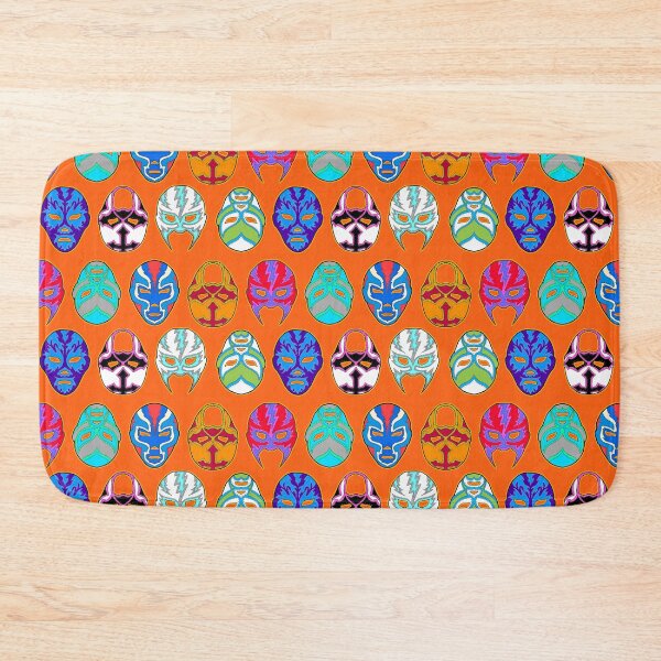 Item preview, luchador masks on orange designed and sold by Salt & Keep.