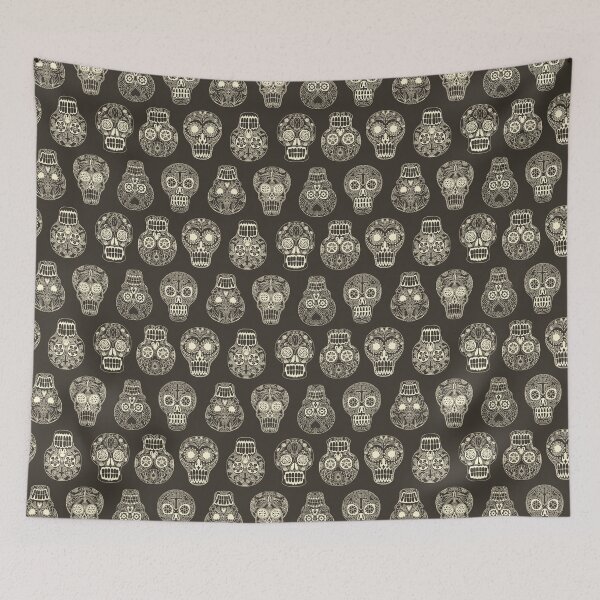 Item preview, Sugar Skulls  - ivory line drawing on gray designed and sold by Salt & Keep.