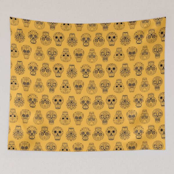 Item preview, Sugar Skulls  - line drawing on gold designed and sold by Salt & Keep.
