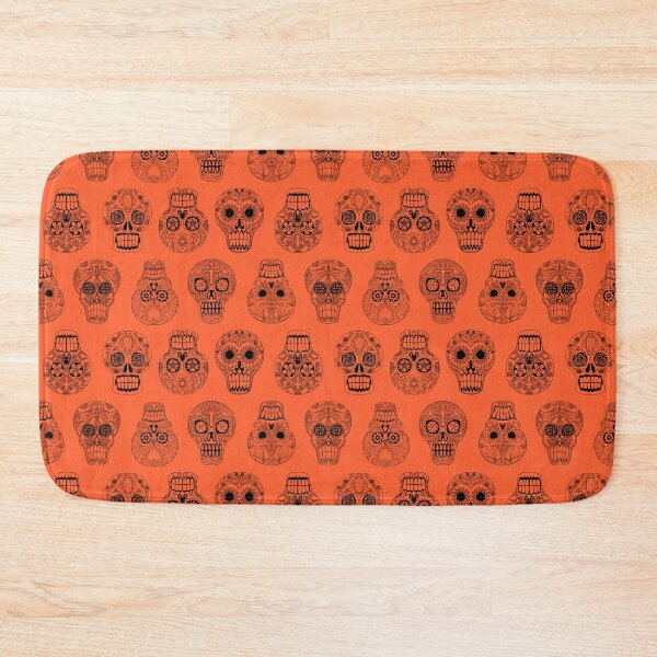 Item preview, Sugar Skulls  - line drawing on orange designed and sold by Salt & Keep.