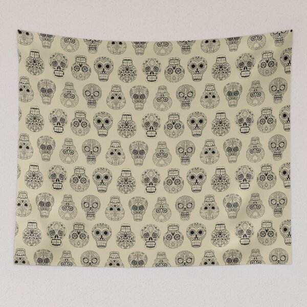 Item preview, Sugar Skulls  - line drawing on khaki designed and sold by Salt & Keep.