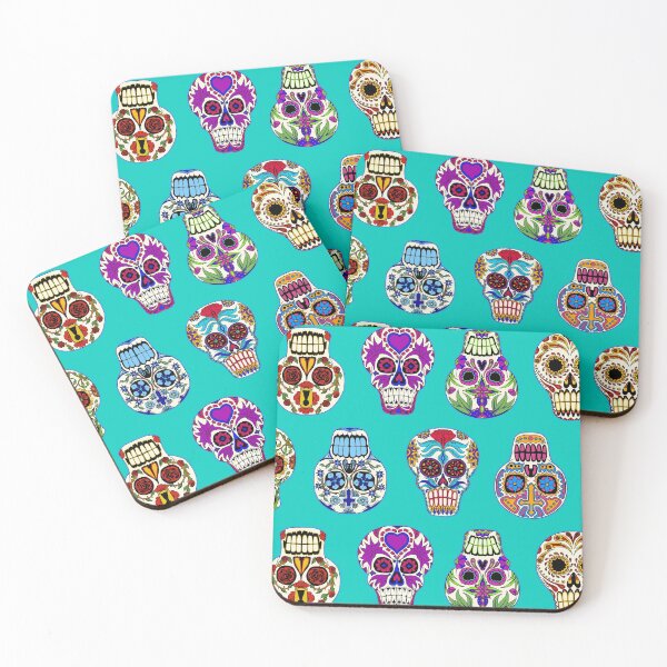 Item preview, Sugar Skulls on aqua blue designed and sold by Salt & Keep.