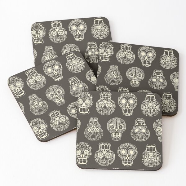 Item preview, Sugar Skulls  - ivory line drawing on gray designed and sold by Salt & Keep.