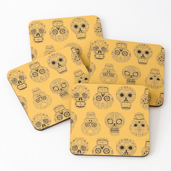 Item preview, Sugar Skulls  - line drawing on gold designed and sold by Salt & Keep.