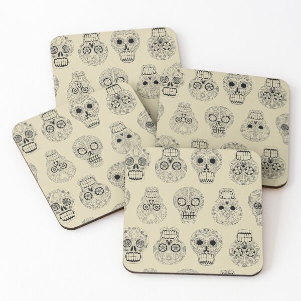 Item preview, Sugar Skulls  - line drawing on khaki designed and sold by Salt & Keep.
