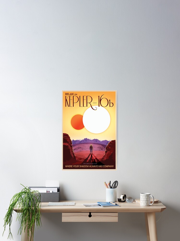 Thumbnail 2 of 3, Poster, RELAX ON KEPLER-16B The Land of Two Suns NASA JPL Visions of the Future Poster Series designed and sold by retroposters.
