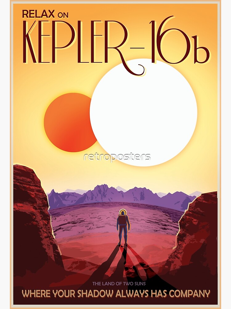 Thumbnail 3 of 3, Poster, RELAX ON KEPLER-16B The Land of Two Suns NASA JPL Visions of the Future Poster Series designed and sold by retroposters.