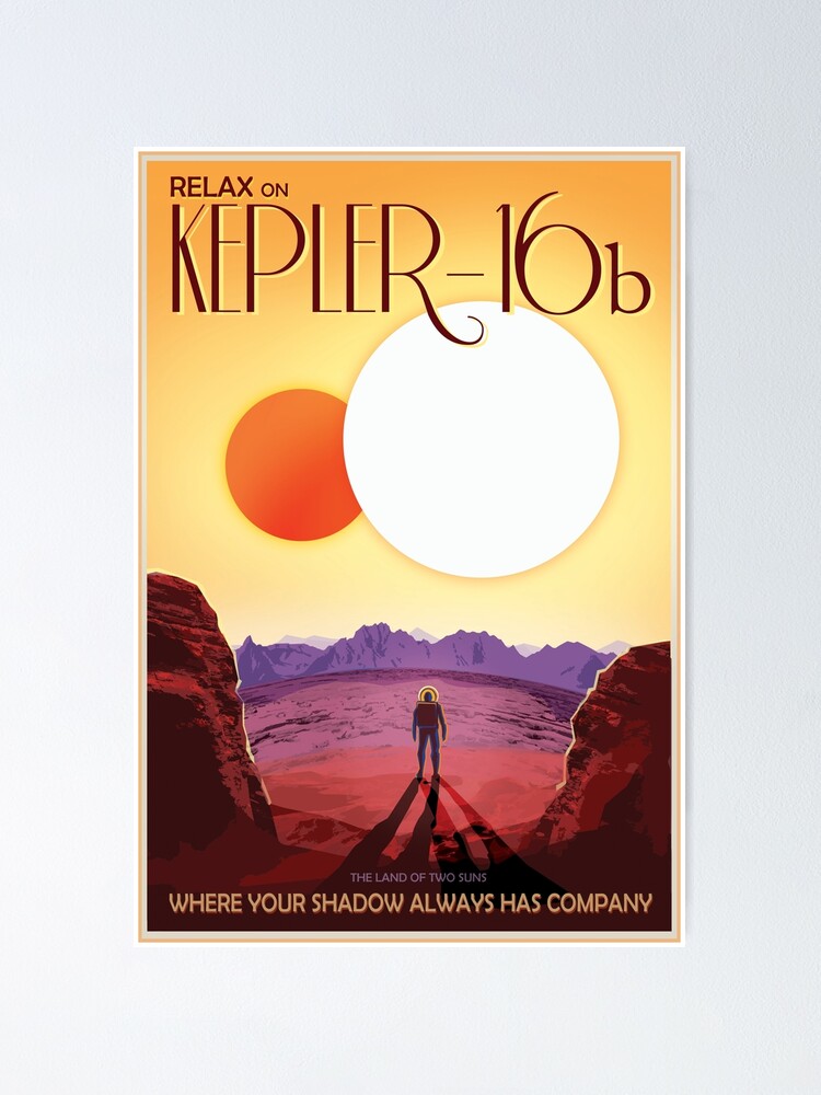 Thumbnail 1 of 3, Poster, RELAX ON KEPLER-16B The Land of Two Suns NASA JPL Visions of the Future Poster Series designed and sold by retroposters.