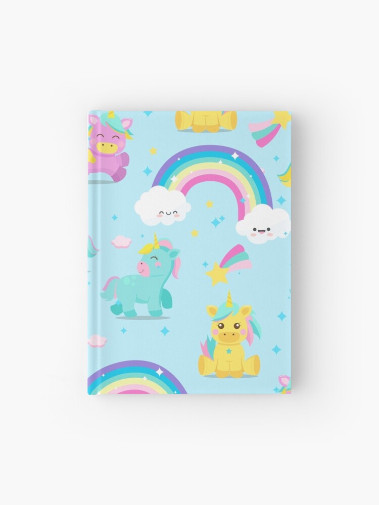 Cuaderno De Tapa Dura Lindo Dibujo Infantil Con Unicornios Arcoiris Estrellas Y Nubes Alegres De Alenalem Redbubble