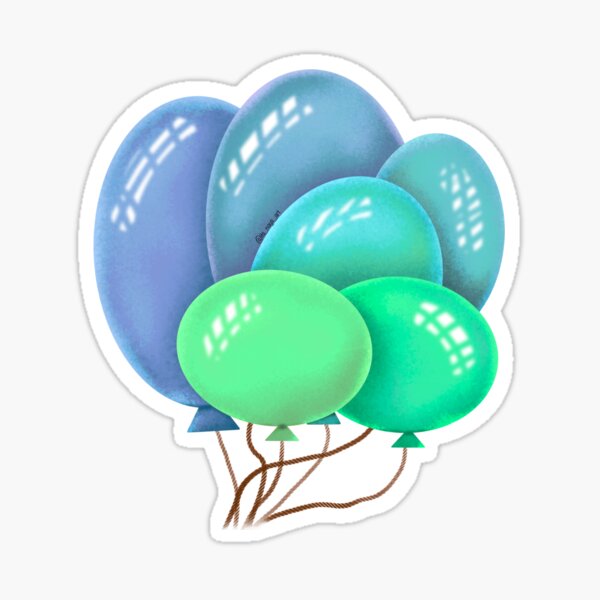 Design & Print Happy Birthday, Blue Balloon, Green and Black, Circle  Sticker Online