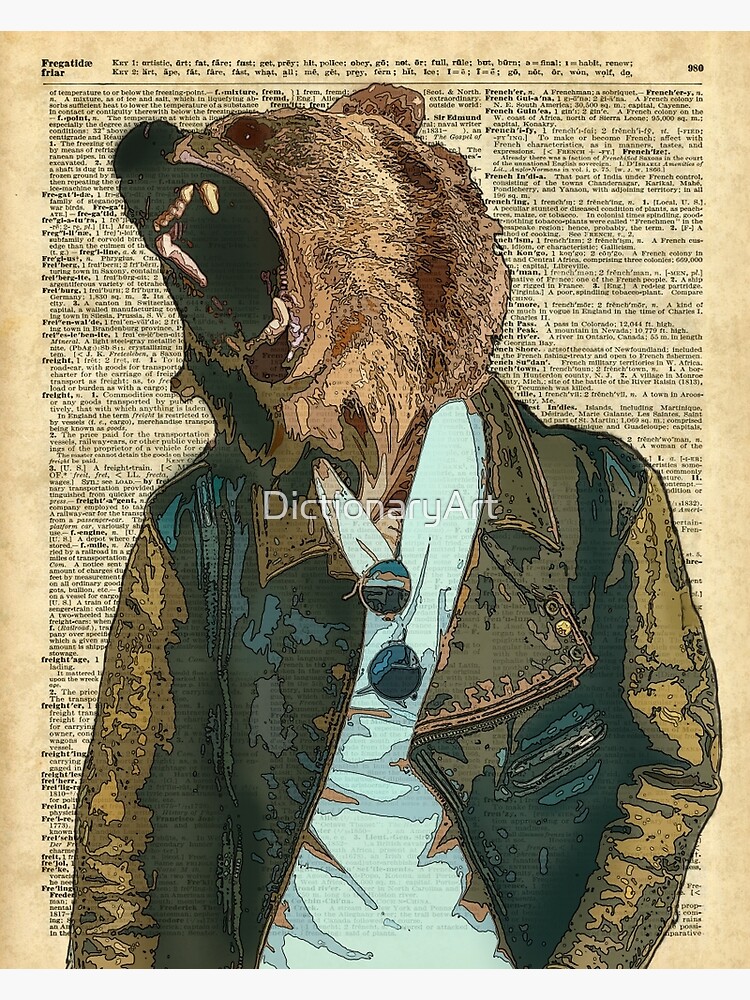 Disover Dictionary Art HIPSTER Grizzly Bear Vintage Geeky Premium Matte Vertical Poster