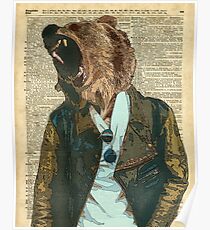 Dictionary Art HIPSTER Grizzly Bear Vintage Geeky Poster