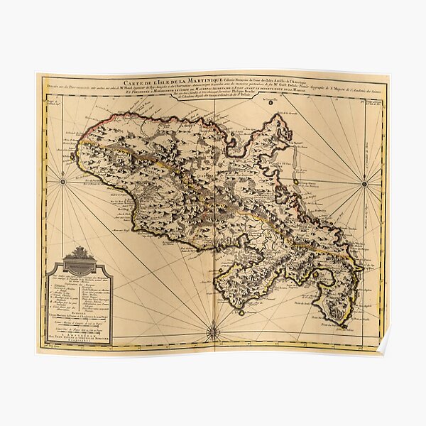 Carte vintage de l'île de la Martinique (1742) 2 Poster