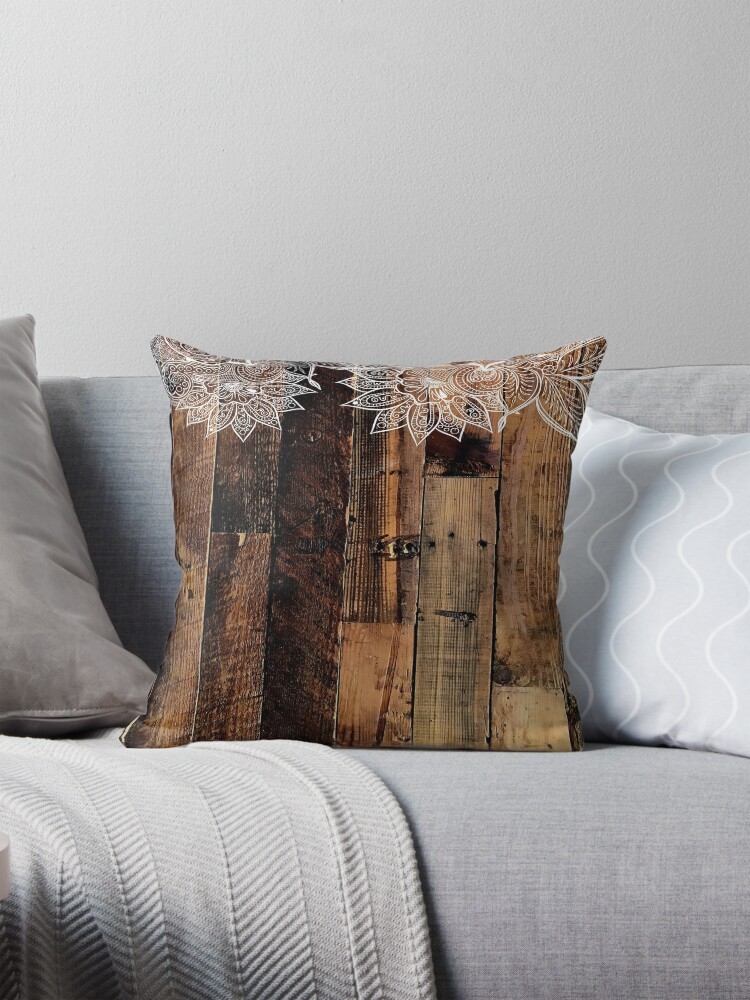 rustic country farmhouse chic vintage lace barnwood Pillow