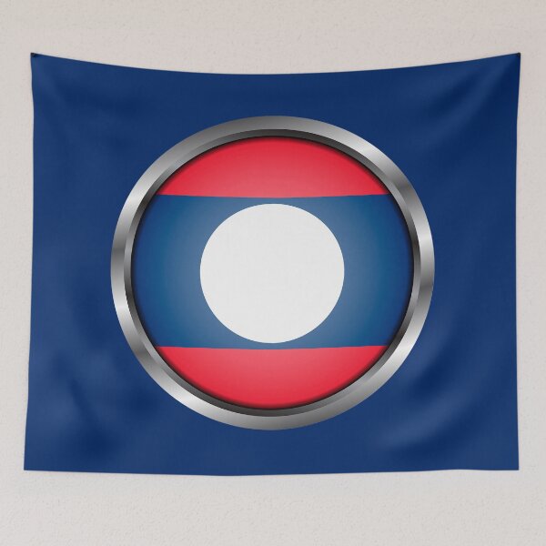 Item preview, Laos Flag Round Metal Frame designed and sold by mattpanta.