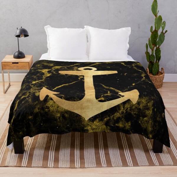 Item preview, 1980s preppy minimalist coastal chic black marble gold nautical anchor designed and sold by LEILA ART SPACE.