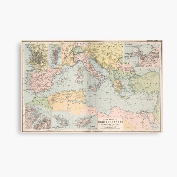 Vintage Map of The Mediterranean Sea (1891) Canvas Print