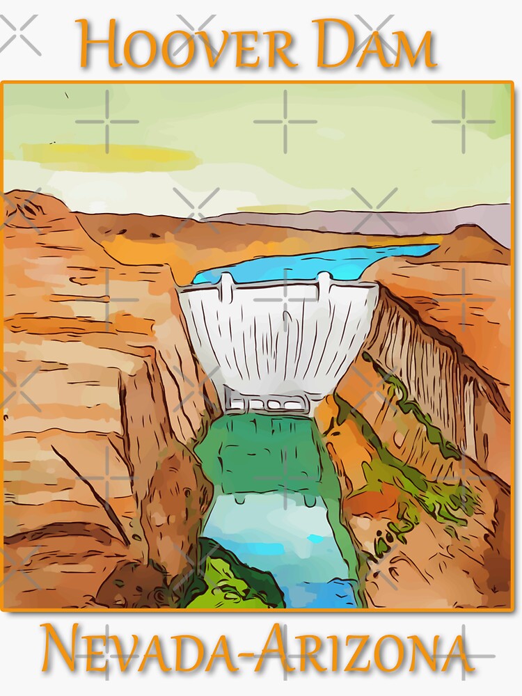 Thumbnail 3 of 3, Sticker, Hoover Dam on the Colorado River, on the Nevada-Arizona border. This dam creates Lake Mead. - WelshDesigns designed and sold by welshdesigns.