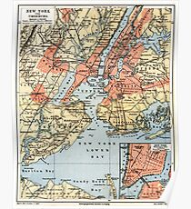 Póster Vintage Map of The New York City Vicinity (1890)