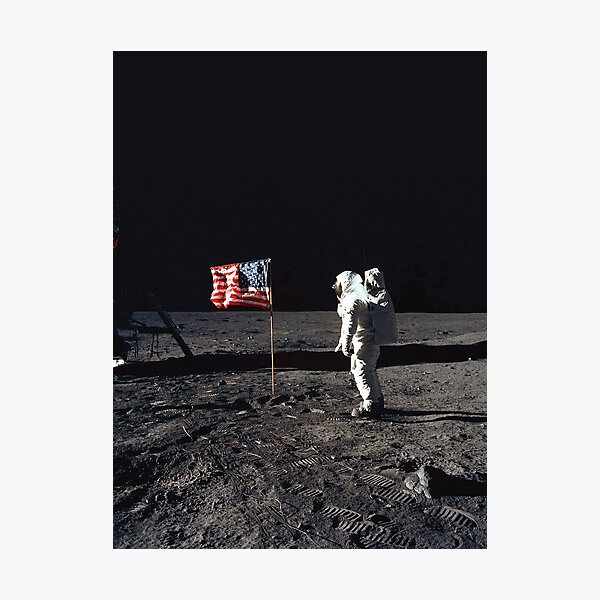 Buzz Aldrin on the Moon with Flag Photographic Print
