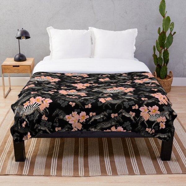 Item preview, Cebras y amapolas de coral - fondo negro designed and sold by Linda Sholberg.