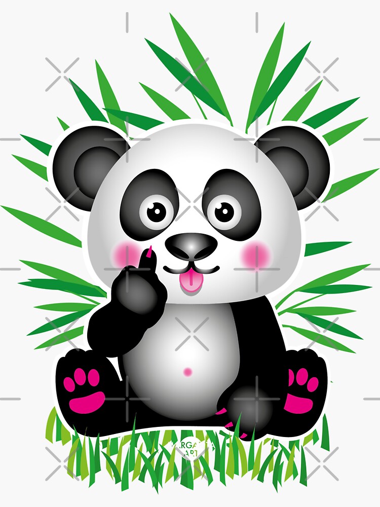 23 Süßer kleiner Baby Panda Bär Pandabär sitzt Mittelfinger Bambus