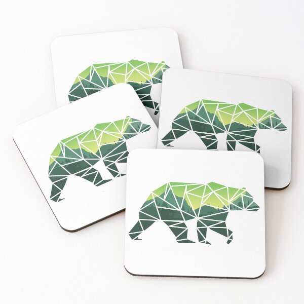 Item preview, White Outlined Green Geometric Bear With Mountain Scene designed and sold by AceOneDesign.