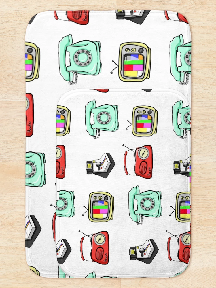 Thumbnail 5 of 6, Bath Mat, Retro Technology Pattern designed and sold by RagingOstrich.