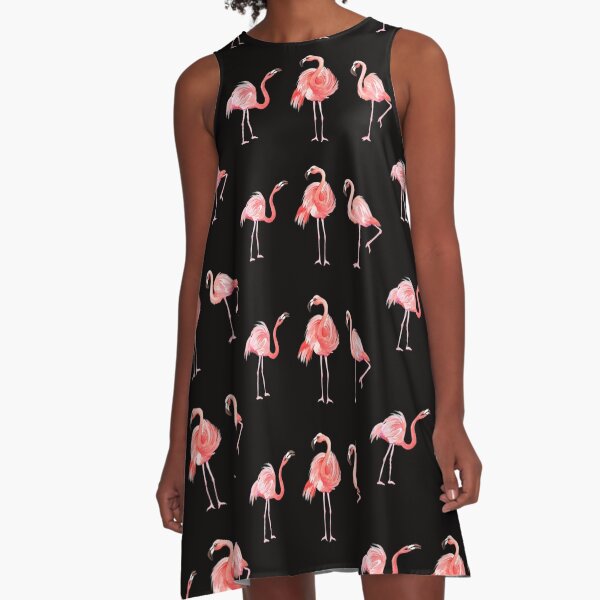 Women Cute Flamingo Fun Flare Prints Flowy A-line Party Cocktail Causal  Dresses Pink