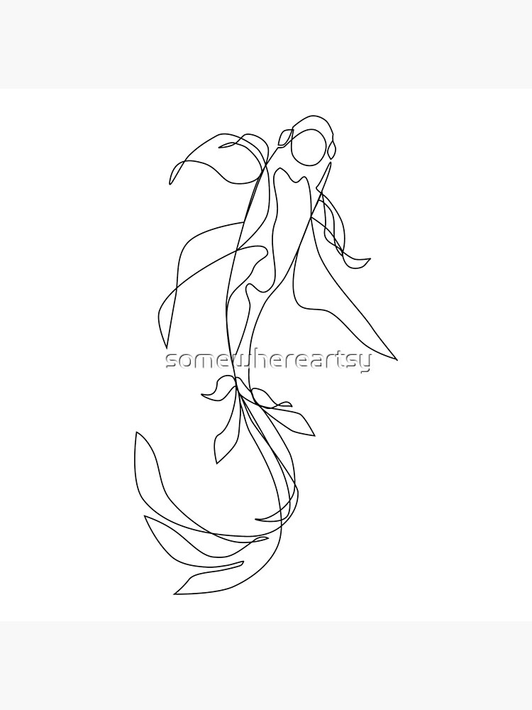 Koi Fish Continuous Line Drawing Large Design Art Board Print By Somewhereartsy Redbubble