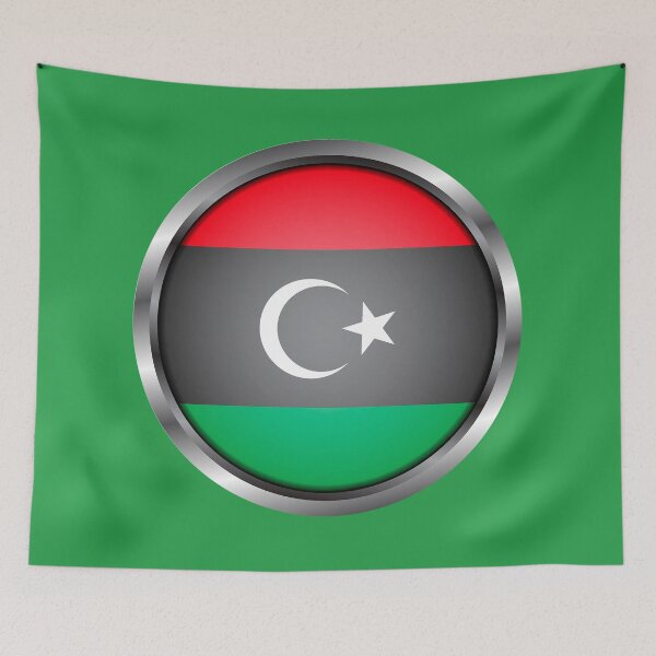 Item preview, Lybia Flag Round Metal Frame designed and sold by mattpanta.