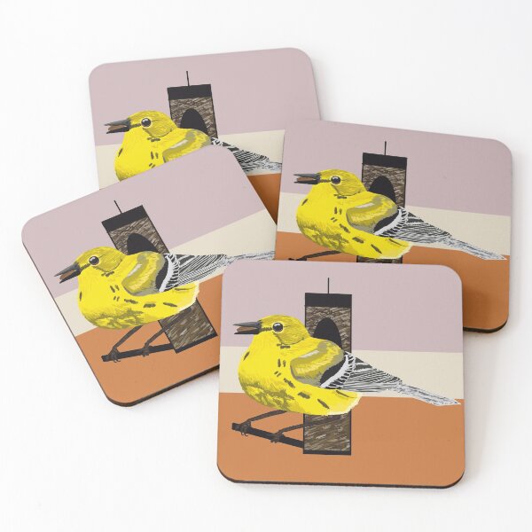 Item preview, Yellow Warbler Perched on Bird Feeder designed and sold by BjernRaz.