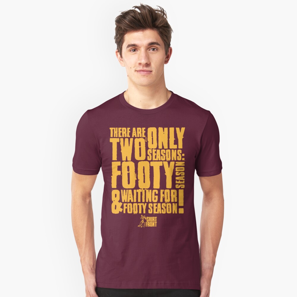 Two Seasons: Gold on Maroon Slim Fit T-Shirt