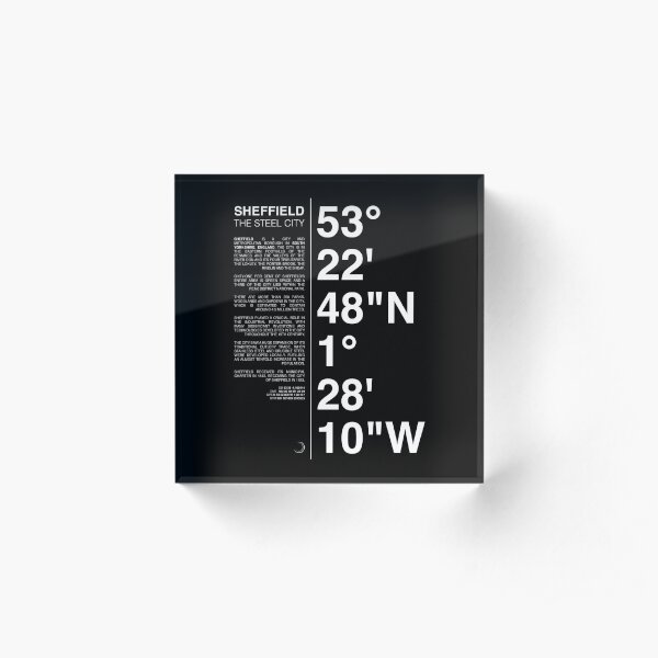 Sheffield Steel City Typography: Coordinates & History Acrylic Block