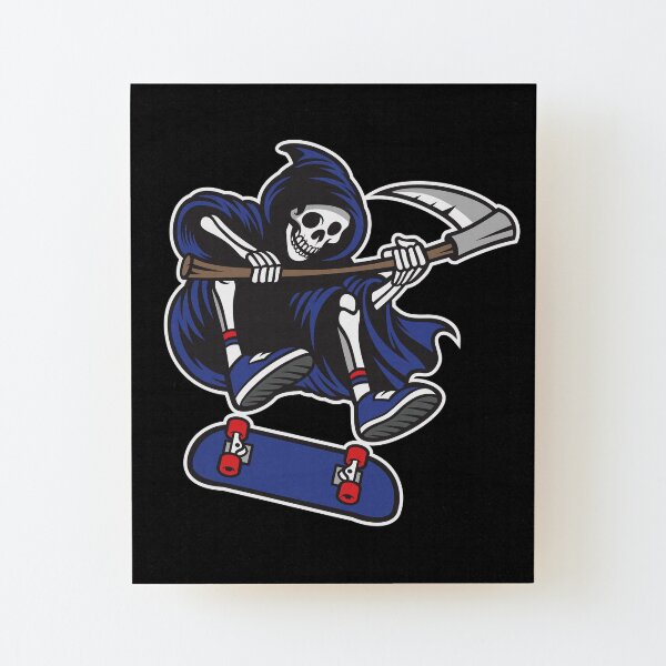 Skateboarding Grim Reaper Wood Mounted Print