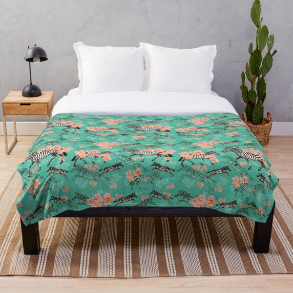Item preview, Zebras and Coral Poppies - green background designed and sold by Linda Sholberg.