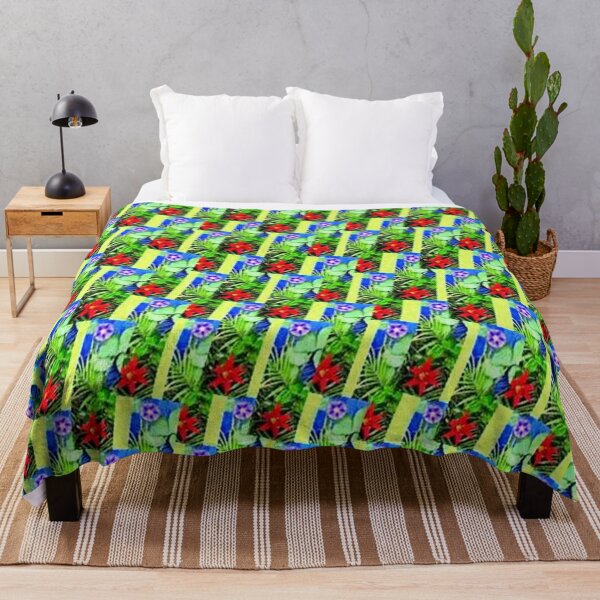 Item preview, EXPLOSION 12 flowers leaves lily star ipomée palm phoenix background blue green red nature designed and sold by dragonemma.